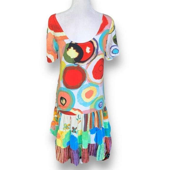 Jam’s World Hattie Dress While Abstract Polka Dot Print Short Sleeve Drop Waist - Picture 2 of 8